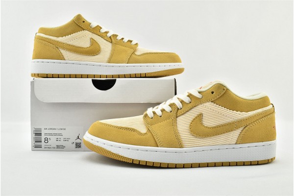 Air Jordan 1 Low Corduroy Suede Yellow Beige White AJ1 Womens And Mens Shoes DH7820 700