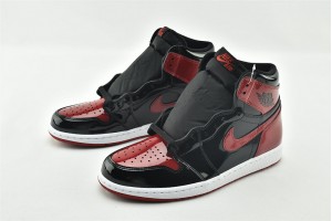 Air Jordan 1 Retro High OG Patent Bred Black White Varsity Red AJ1 Mens Shoes 555088 063 