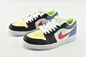 Air Jordan 1 Womens And Mens Low Funky Patterns Black Light Fusion Red White Coast DH5927 006 