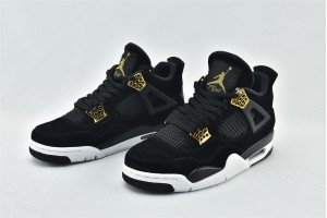 Air Jordan 4 Royalty Womens And Mens Black Gold Shoes 308497 032 