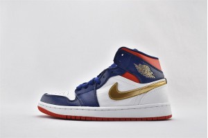 Air Jordan 1 MID SE White Blue Red USA Grade School Youth BQ6931 104 Womens And Mens Shoes  